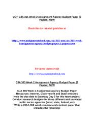 UOP CJA 365 Week 2 Assignment Agency Budget Paper.doc